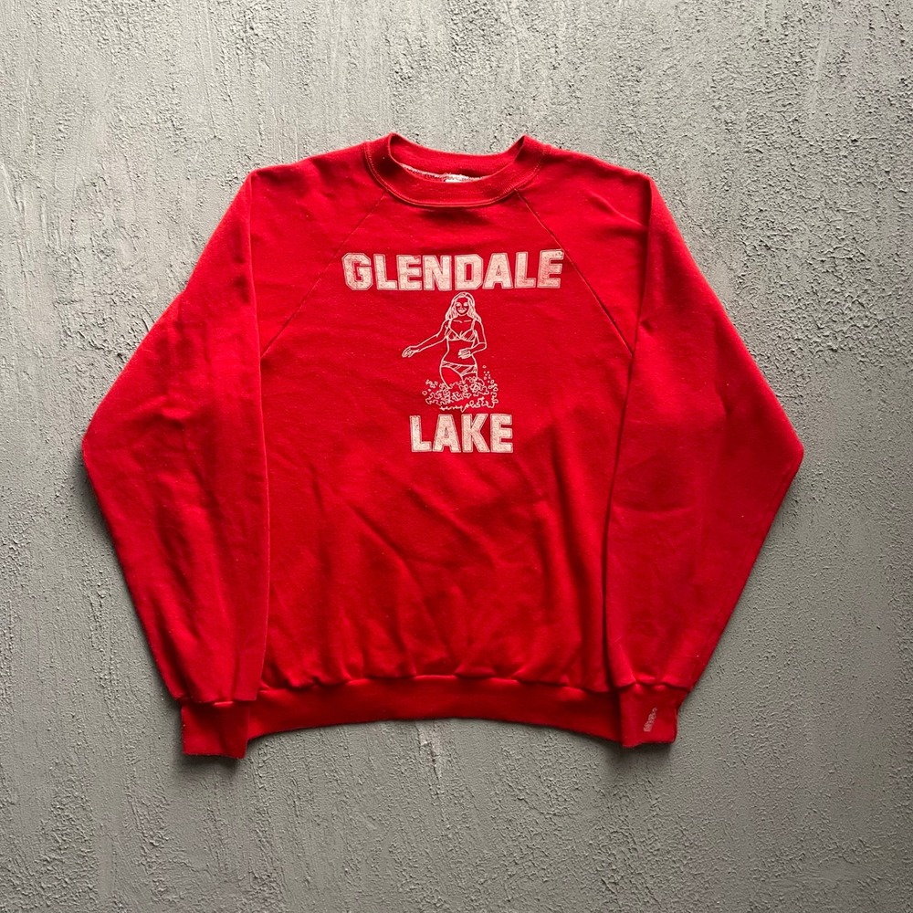 Vintage Glendale Lake Graphic Sweatshirt Men XL Red 80s Sportswear